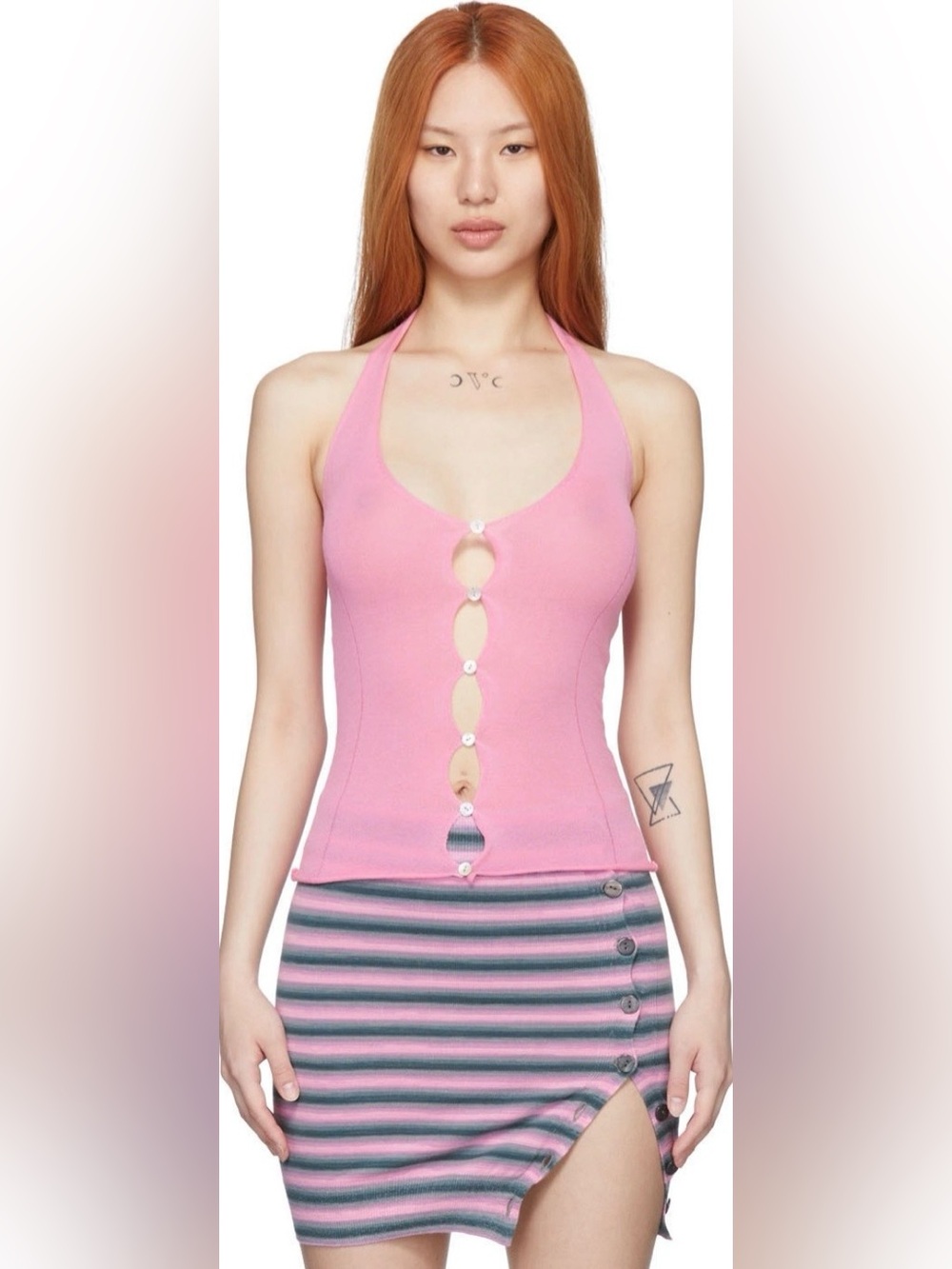 Gimaguas Pink Coco Halter Tank with Front buttons